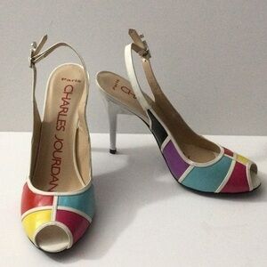 New Charles Jourdan Colorblock Peep Toe Heel Size 38